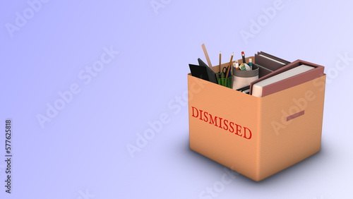 Dismissed. Fired. Box with office things