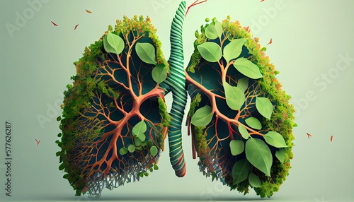 Fotografia Human lungs are made from tree branches with leaves concept of Organic Form and
