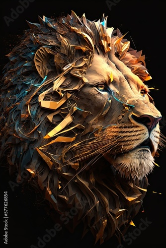 Cool  Epic  Artistic  Beautiful  and Unique Illustration of Lion Animal Cinematic Adventure  Abstract Background with Majestic Wildlife and Futuristic Design  generative AI 