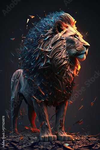 Cool, Epic, Artistic, Beautiful, and Unique Illustration of Lion Animal Cinematic Adventure: Abstract Background with Majestic Wildlife and Futuristic Design (generative AI)