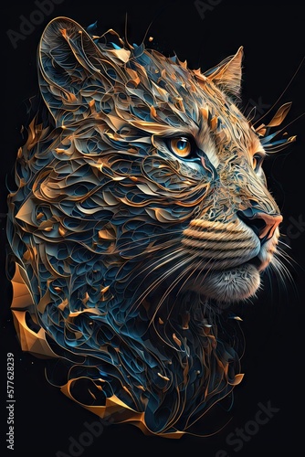 Cool, Epic, Artistic, Beautiful, and Unique Illustration of Wild cat Animal Cinematic Adventure: Abstract Background with Majestic Wildlife and Futuristic Design (generative AI) © Get Stock