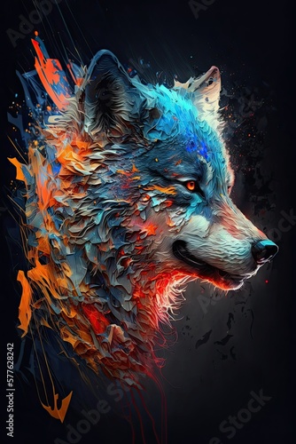 Cool, Epic, Artistic, Beautiful, and Unique Illustration of Wolf Animal Cinematic Adventure: Abstract Background with Majestic Wildlife and Futuristic Design (generative AI)