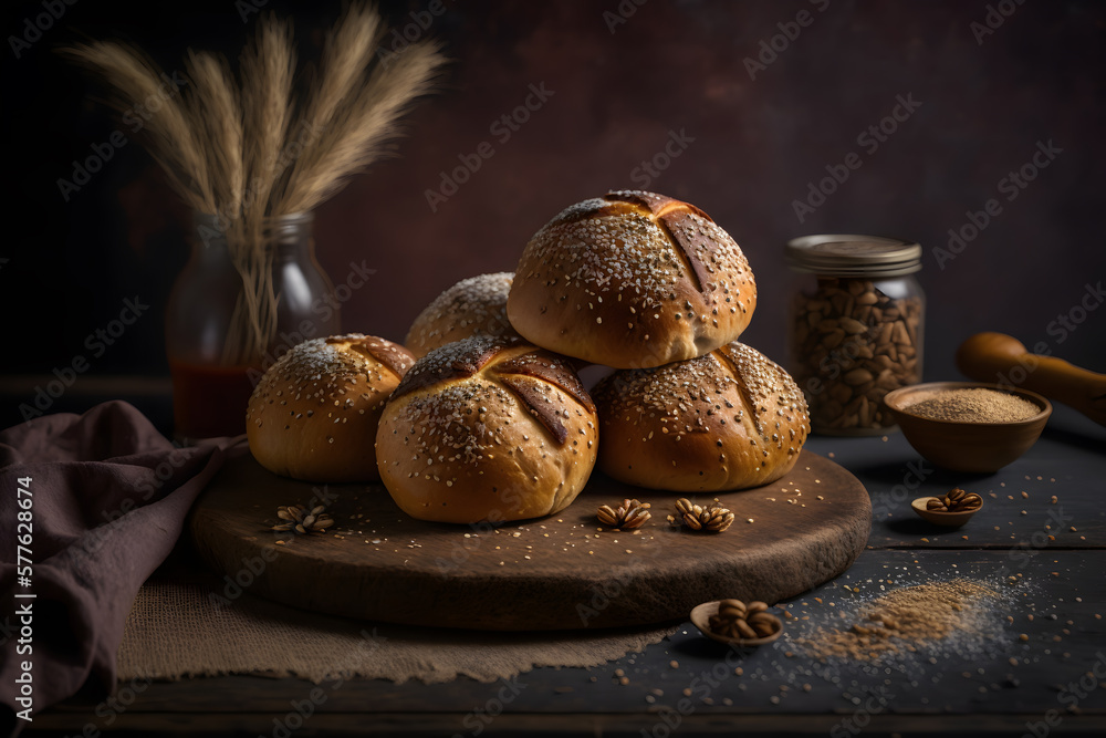 Healthy and sweet wholemeal buns in the morning made with Generative AI