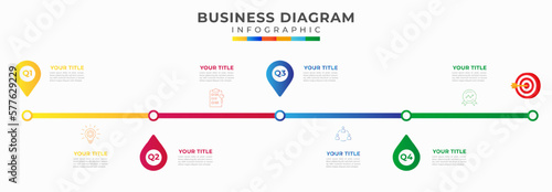 4 Steps Modern Timeline diagram calendar with 4 quarter topics and icon symbol, presentation vector infographic.