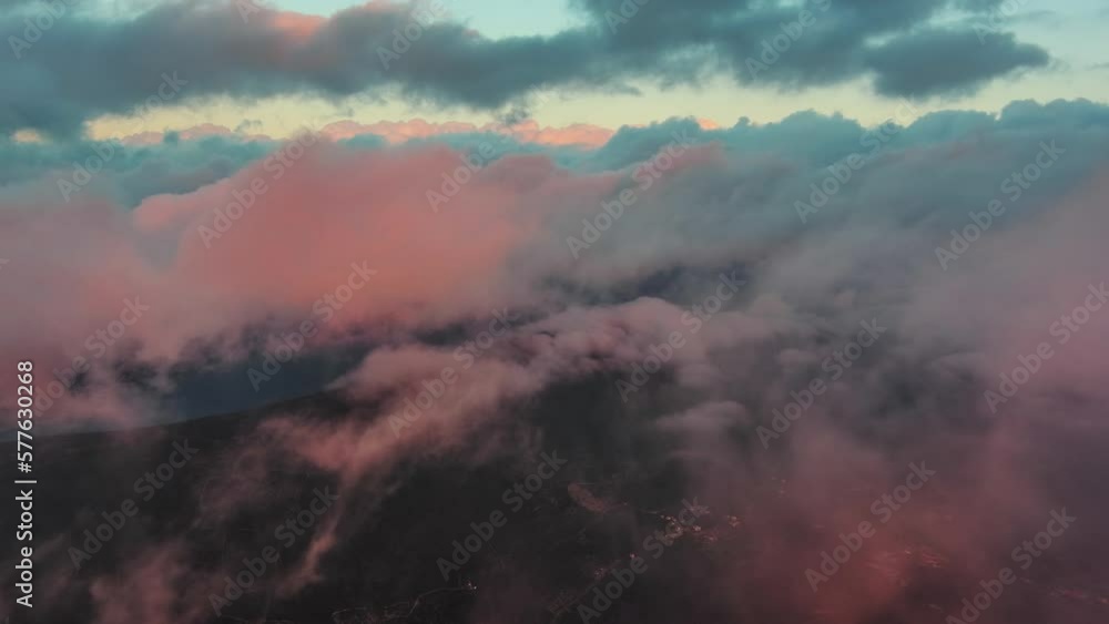 Flying in bright clouds in bright sunset colors, 4k Flying in bright clouds in bright sunset colors, 4k