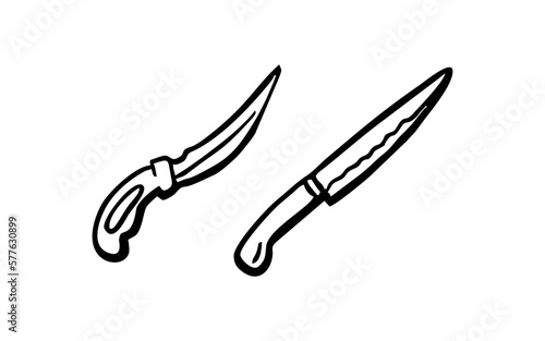 KNIFES Doodle art illustration with black and white style.