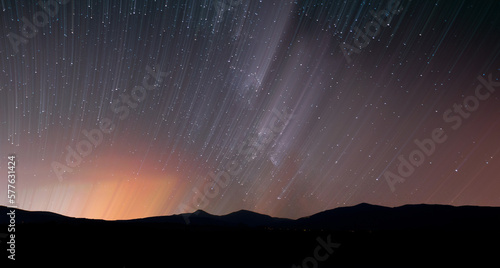 Night sky with Milky Way glowing stars,  Mountain and the stars.