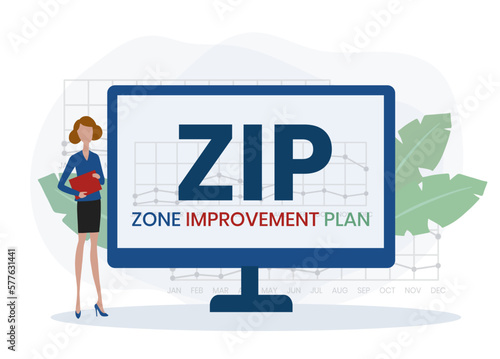 ZIP - Zone Improvement Plan the acronym to indicate that mail travels more quickly when senders mark the postal code on their packages and envelopes, text concept background