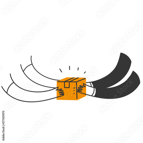 hand drawn doodle Courier giving shipping box to customer illustration vector