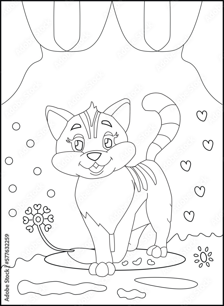 Cute Cat Outline Coloring Page For Kids Line Drawing Animal Coloring 