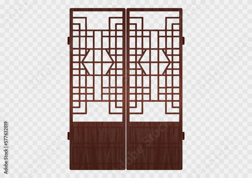 Traditional korean ornament frame pattern. Set of silhouette door and window antique decoration art vector illustration.