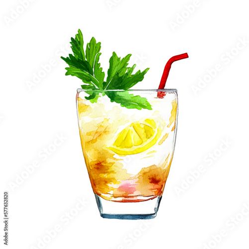 Watercolor fruit cocktails drink for summer party. Logo creator for cocktails drink bar menu. High quality watercolor hand drawn drink illustration