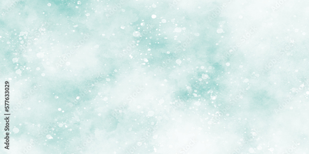 Abstract blurry and cloudy blue background with snowflakes, glogy and sparkle defocused background With blinking glitters,  light blue bokeh background for design.	