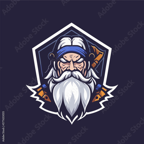 Fototapeta Naklejka Na Ścianę i Meble -  Old warrior warrior with beard and hat. Vector illustration for your design