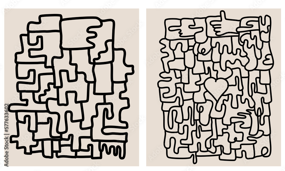Obraz premium Modern minimalist art print. Set of abstract modern aesthetic backgrounds. Continuous line drawing doodle.