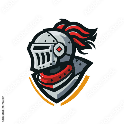 Knight Helmet Logo Design. Vector Illustration Isolated On White Background.