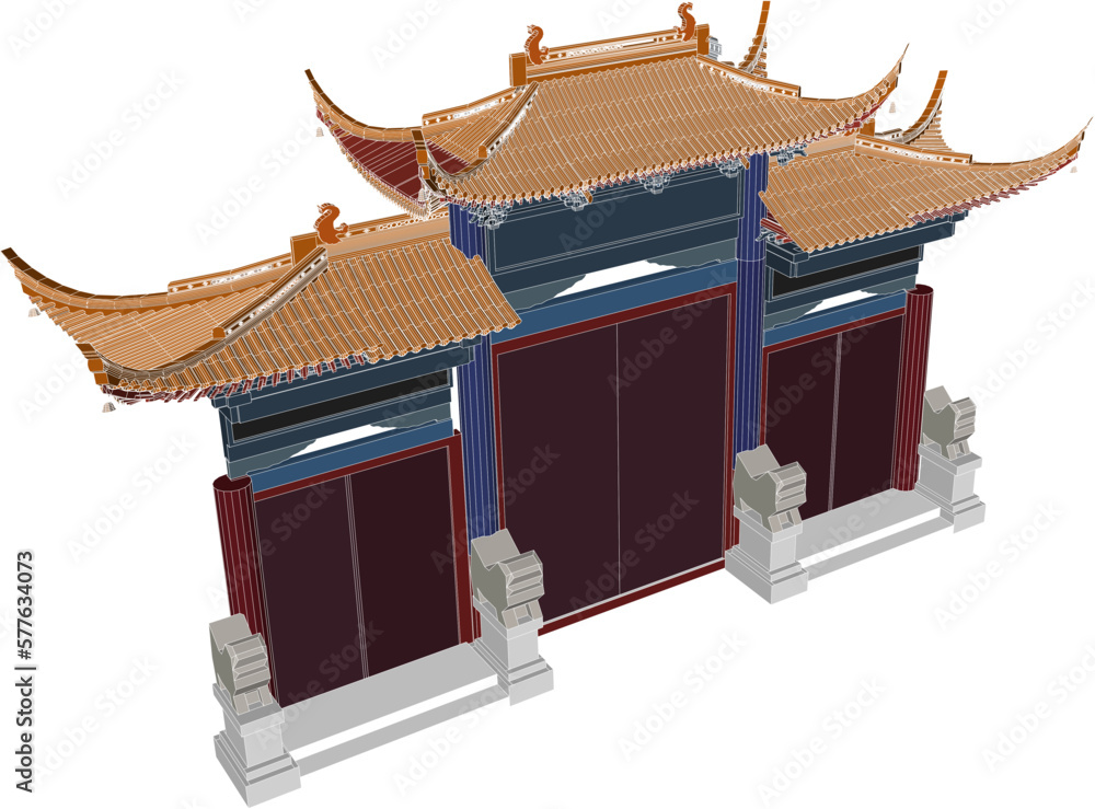 Vector illustration sketch of traditional chinese holy temple gate for ...
