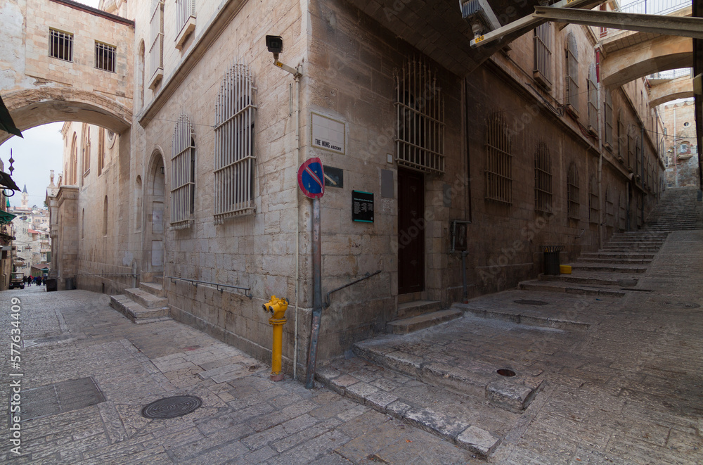 Jerusalem Old City narrow streets with arches and steps