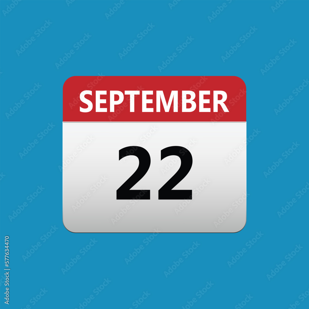 22th September calendar icon. September 22 calendar Date Month icon. Isolated on blue background 22th September calendar icon. September 22 calendar Date Month icon. Isolated on blue background