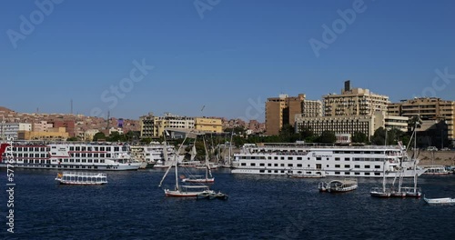 Cruise ships docked on the river Nile in Aswan, Egypt. photo