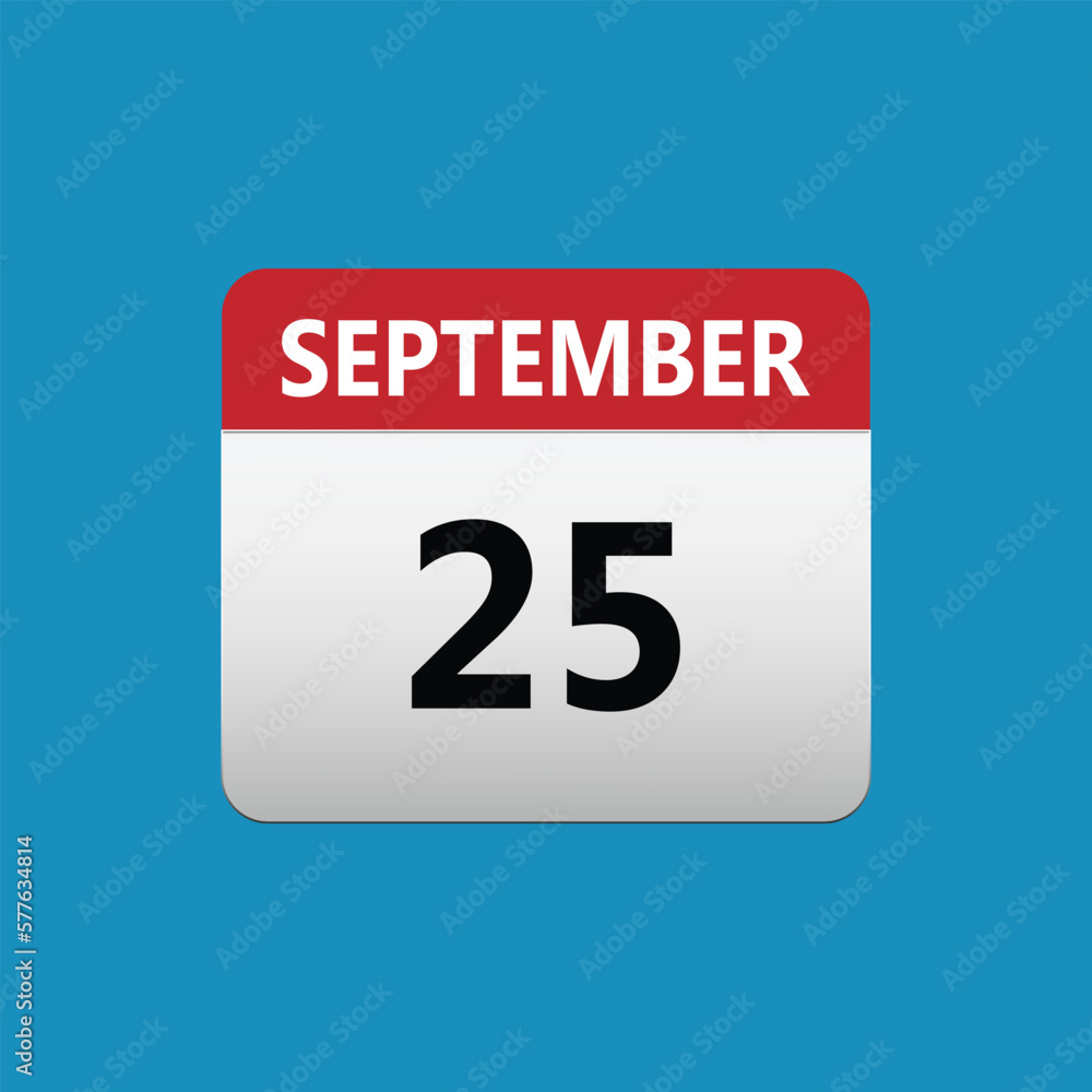 25th September calendar icon. September 25 calendar Date Month icon. Isolated on blue background 25th September calendar icon. September 25 calendar Date Month icon. Isolated on blue background