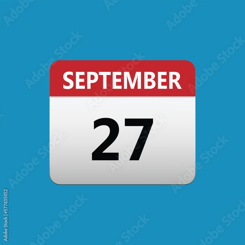 27th September calendar icon. September 27 calendar Date Month icon. Isolated on blue background