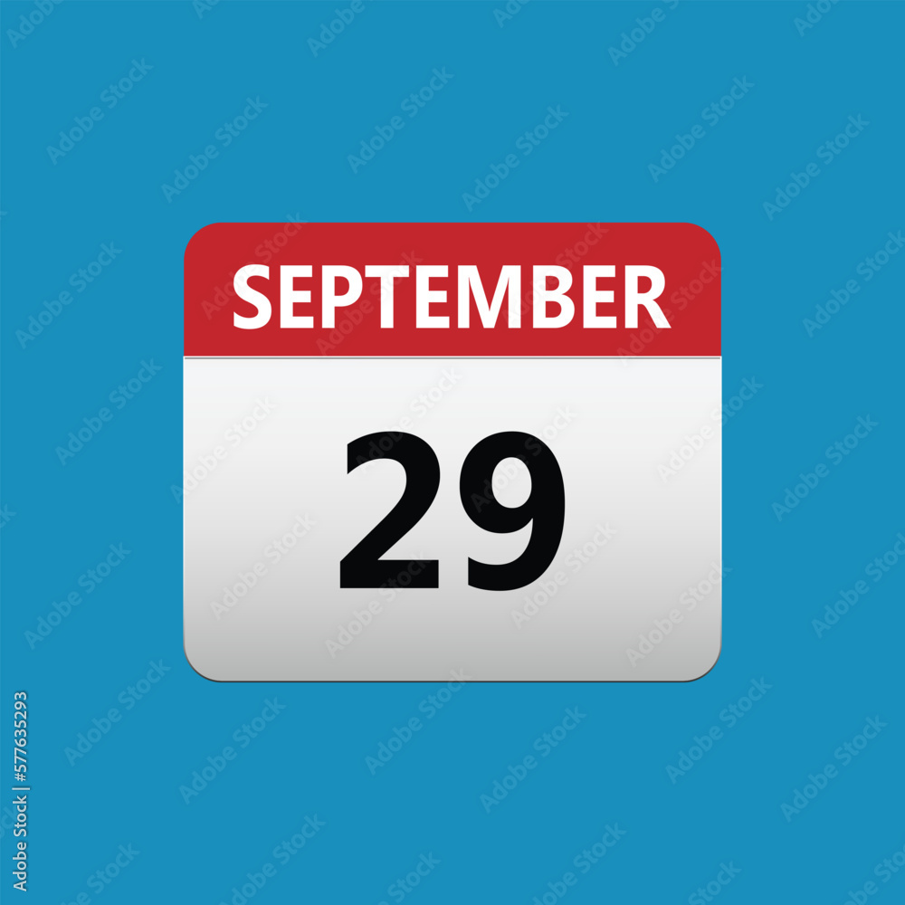 29th September calendar icon. September 29 calendar Date Month icon. Isolated on blue background 29th September calendar icon. September 29 calendar Date Month icon. Isolated on blue background