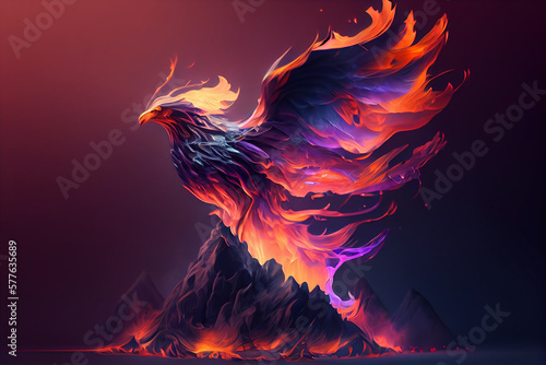 Fiery phoenix on black background. Generative ai © farhadahmadov