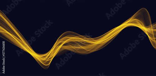 Golden abstract wave. Magic line design. Flow curve motion element. Neon gradient wavy illiustration.