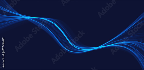 Blue abstract wave. Magic line design. Flow curve motion element. Neon gradient wavy illiustration.