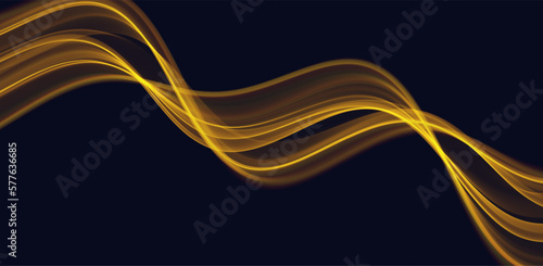 Golden abstract wave. Magic line design. Flow curve motion element. Neon gradient wavy illiustration.