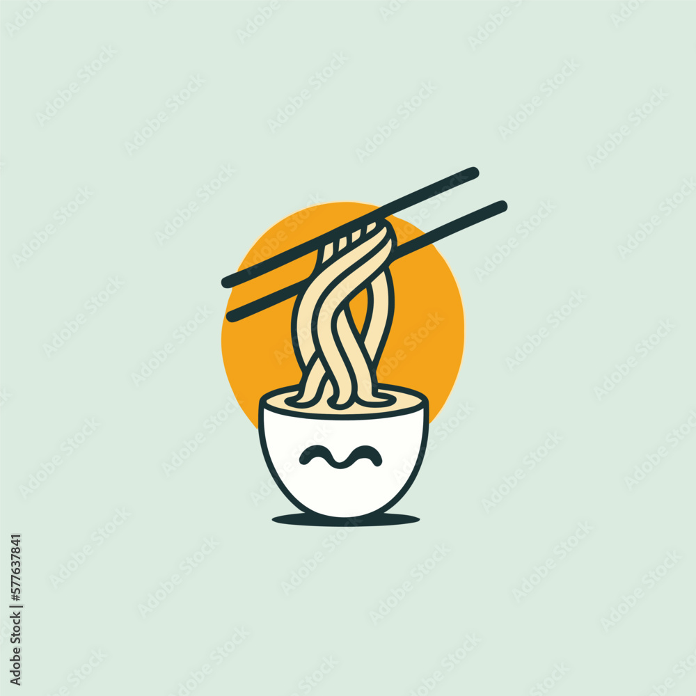 Noodles in bowl with chopsticks icon. Vector illustration. Noodles in bowl with chopsticks icon. Vector illustration.