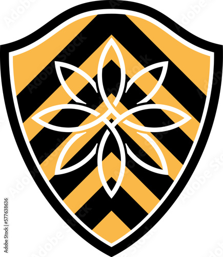 Shield with arrow and flower