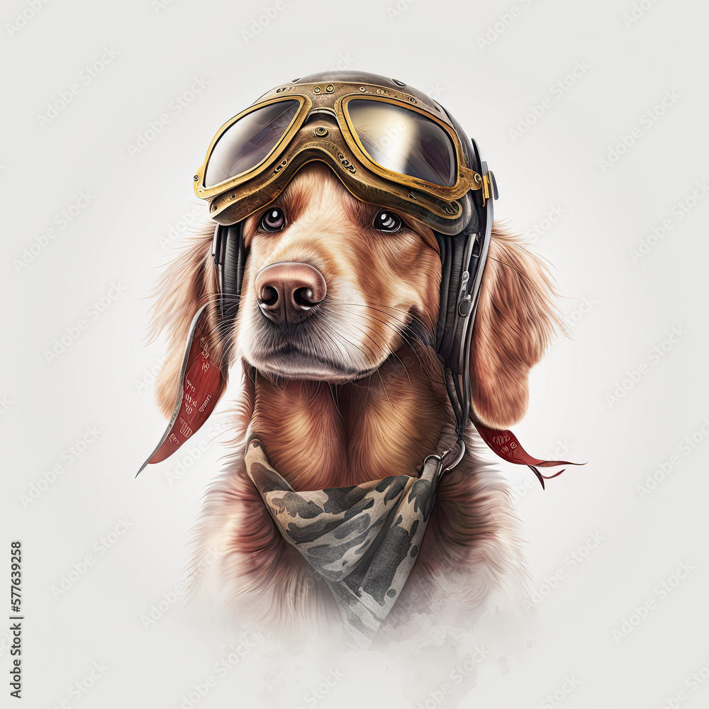 Dog Wearing Aviator Goggles, Generated AI, Generated, AI Stock