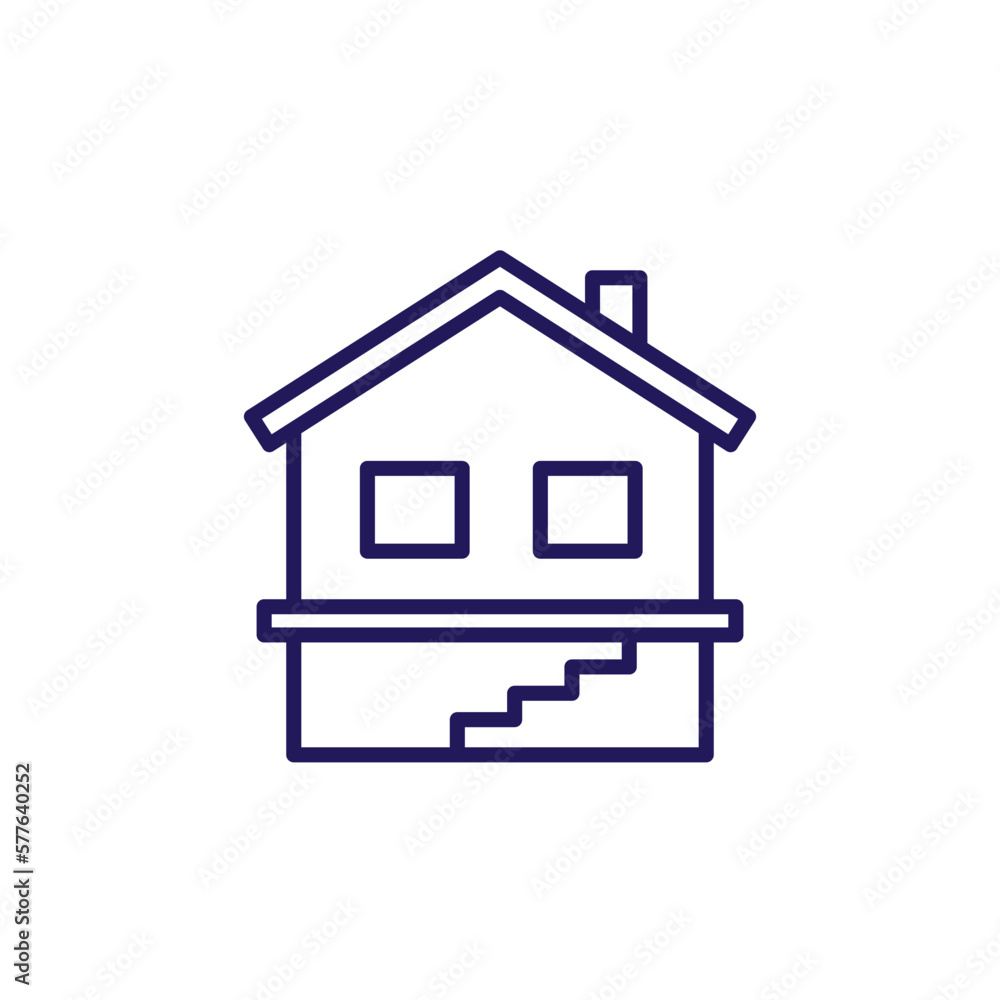basement or cellar line icon with house basement or cellar line icon with house