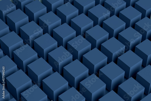 Row of abstract blue cubes in a pattern. Abstract geometric shapes still life composition. Futuristic technology. 3d rendering.