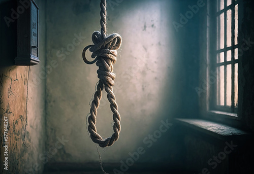 Noose in prison room. Generative Ai