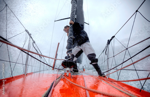 Onboard the IMOCA Racing Hugo Boss during a training session before the Vendee Globe in the English Channel.