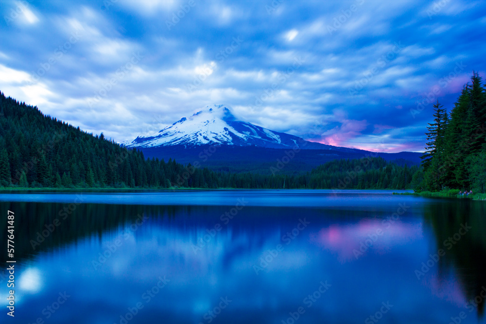 Trillum Lake, Oregon at sunset looking towards Mt. Hood Trillum Lake, Oregon at sunset looking towards Mt. Hood