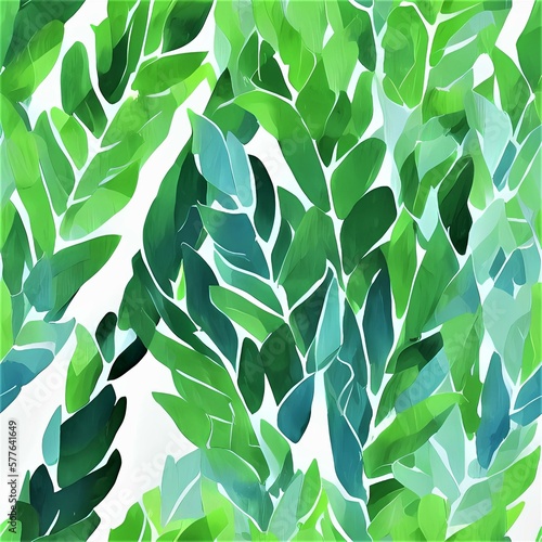 Watercolor seamless green leaves pattern, created with generative ai technology