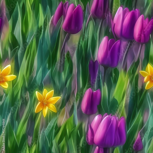 Seamless tulip pattern, created with generative ai technology