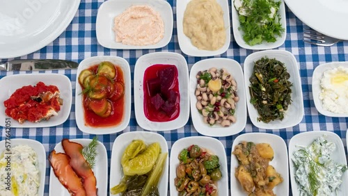 various appetizers on the table, top view
