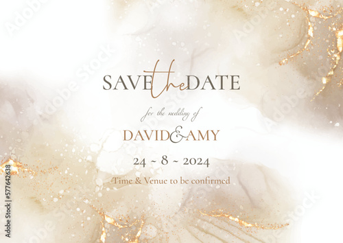 Elegant save the date invitation with hand painted alcohol ink design
