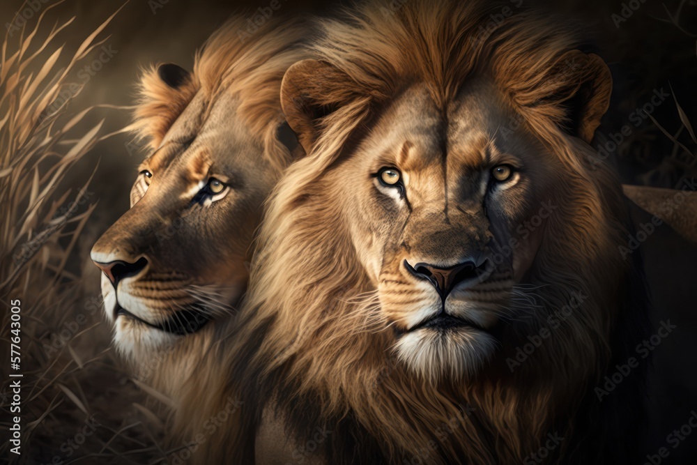 Fototapeta premium Portrait of a lion, , generative ai