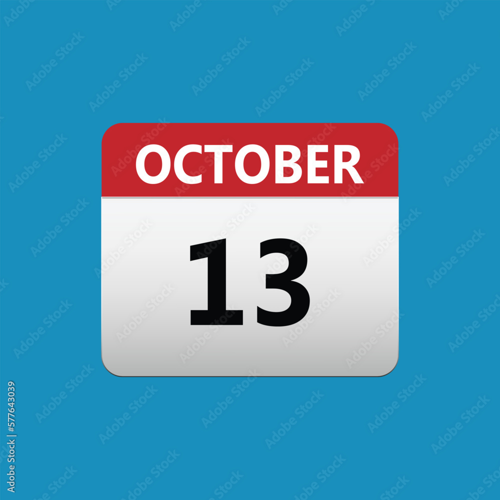 13th October calendar icon. October 13 calendar Date Month icon. Isolated on blue background 13th October calendar icon. October 13 calendar Date Month icon. Isolated on blue background