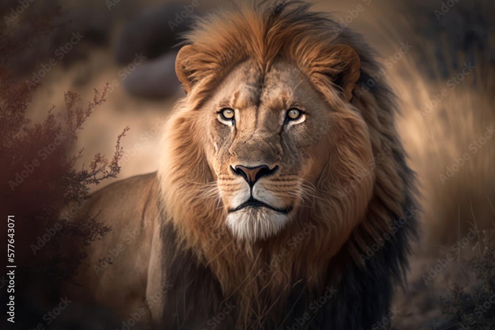 Obraz premium Portrait of a lion, , generative ai