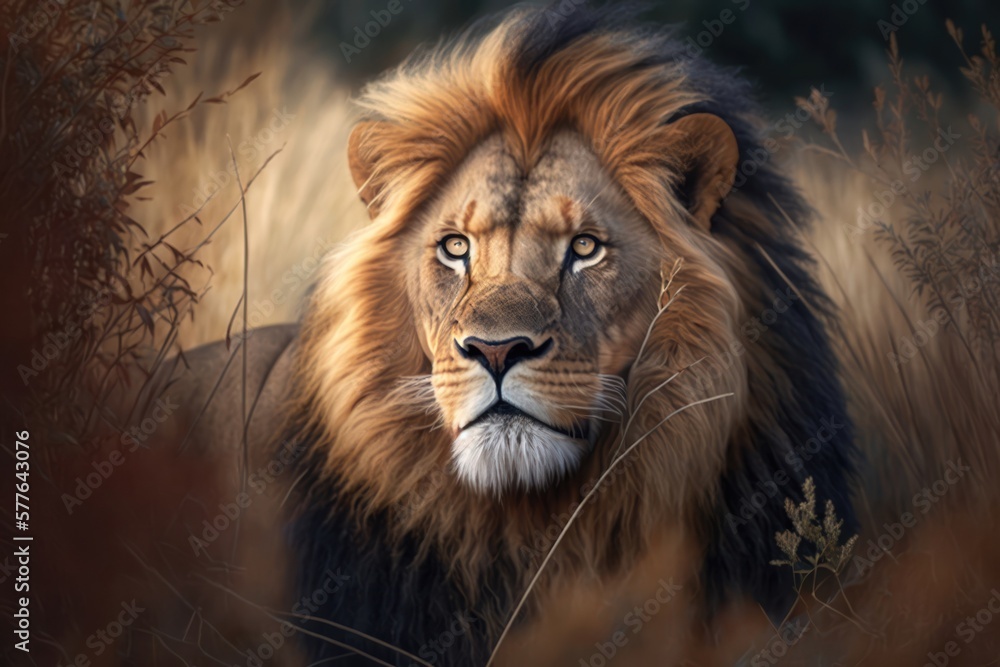 Obraz premium Portrait of a lion, , generative ai
