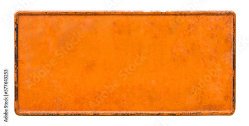 old orange vehicle license plate with copy space