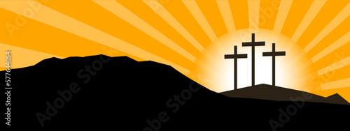 Obraz na płótnie Good friday Easter background panorama vector illustration - Silhouette of Cruci