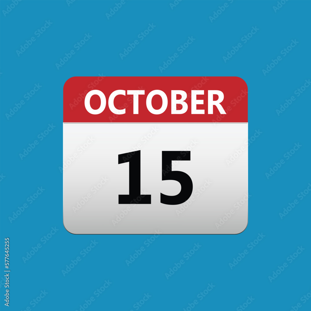 15th October calendar icon. October 15 calendar Date Month icon. Isolated on blue background 15th October calendar icon. October 15 calendar Date Month icon. Isolated on blue background